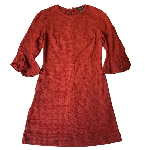 Topshop Women Dress US 4 Red Sheath Ruffle 3/4 Sleeve Knee Length - Picture 1 of 11